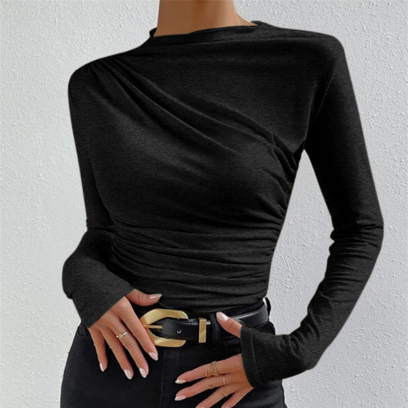 Damska - Plisowana koszula z długim rękawem - Elegancki krój - Modny styl na każdą okazję