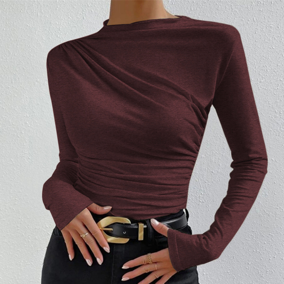 Damska - Plisowana koszula z długim rękawem - Elegancki krój - Modny styl na każdą okazję