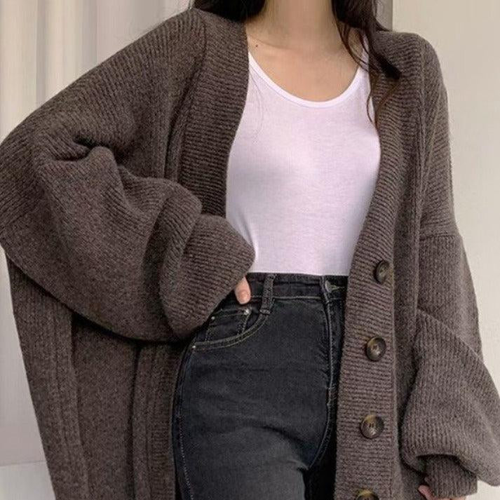 Damska - Sweter z guzikami - Miękką prążkowaną - Luźny krój - Wygodne na chłodniejsze dni