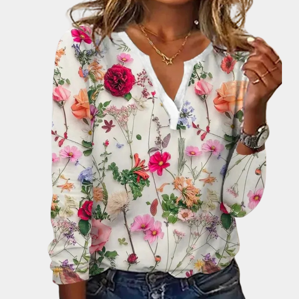 Damska - Bluzka w kwiaty - Oddychającego materiału - Lekki, casualowy top na lato - Stylowy, wygodny i modny