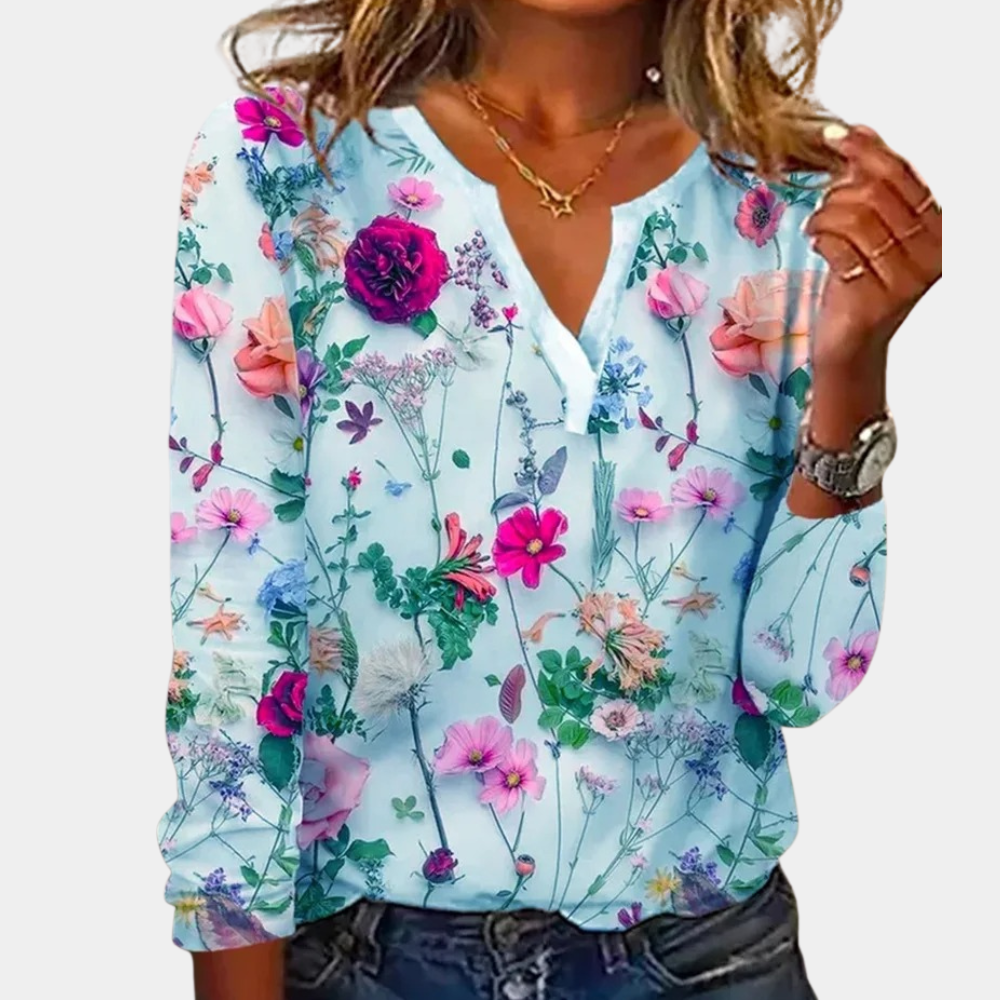 Damska - Bluzka w kwiaty - Oddychającego materiału - Lekki, casualowy top na lato - Stylowy, wygodny i modny