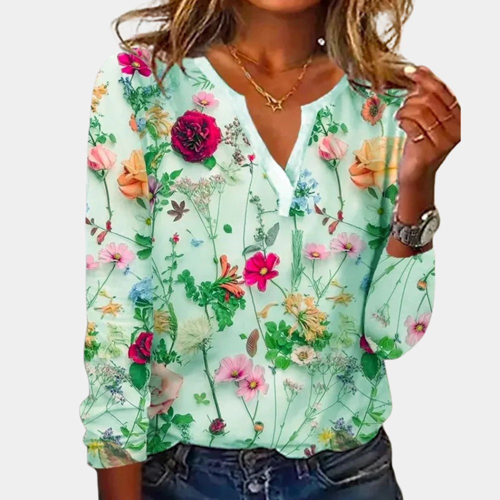Damska - Bluzka w kwiaty - Oddychającego materiału - Lekki, casualowy top na lato - Stylowy, wygodny i modny