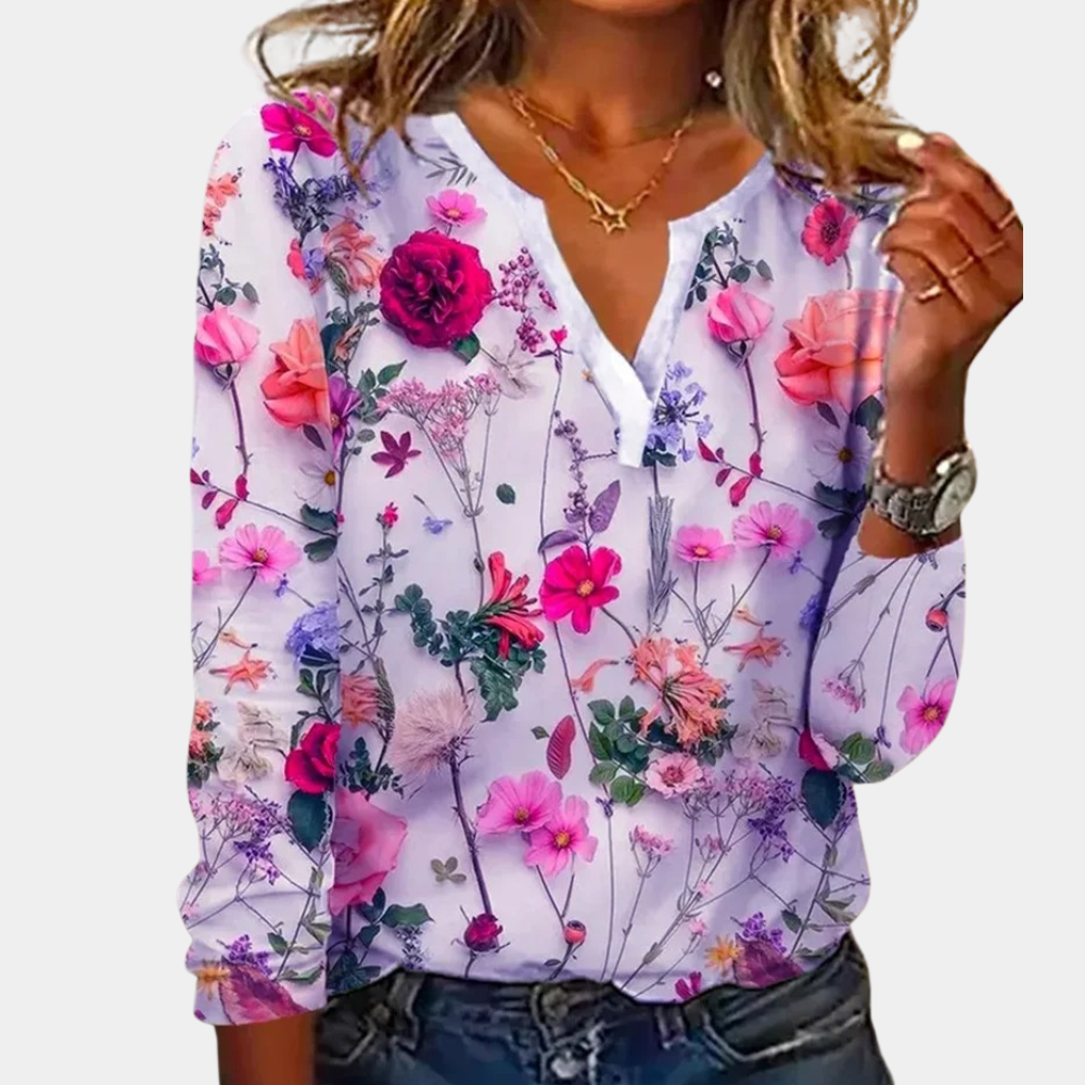 Damska - Bluzka w kwiaty - Oddychającego materiału - Lekki, casualowy top na lato - Stylowy, wygodny i modny
