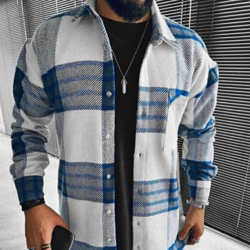 Męska - Koszula w kratę - Kieszenią na piersi - Lekkiego materiału - Wygodna na każdą okazję