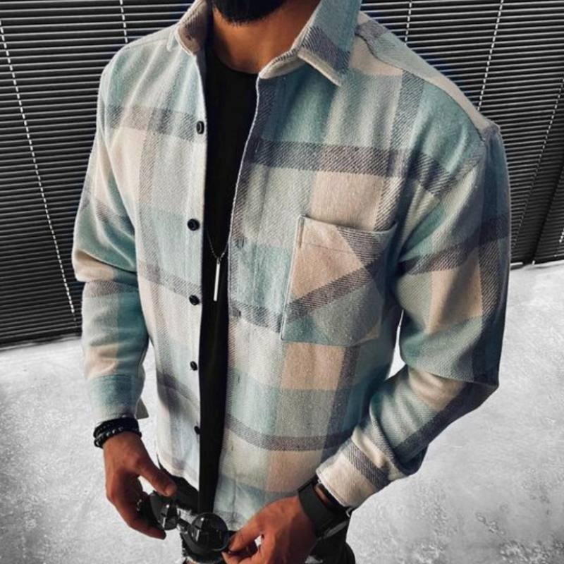 Męska - Koszula w kratę - Kieszenią na piersi - Lekkiego materiału - Wygodna na każdą okazję
