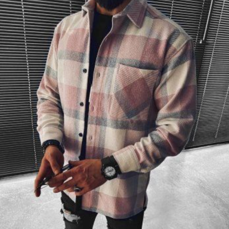 Męska - Koszula w kratę - Kieszenią na piersi - Lekkiego materiału - Wygodna na każdą okazję