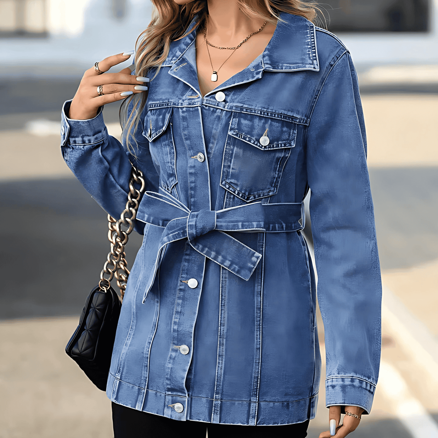 Damen - Jeansmantel - Klappentaschen - Strapazierfähiger Stoff - Moderner Stil