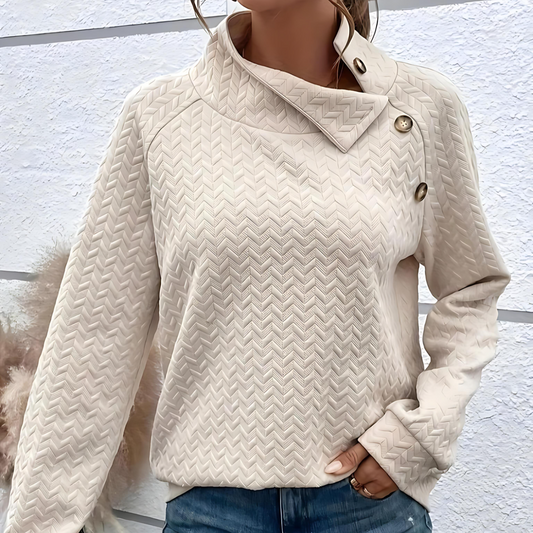 Damska - Bluza - Dzianina w jodełkę - Wysokim kołnierzem - Modny i komfortowy wybór