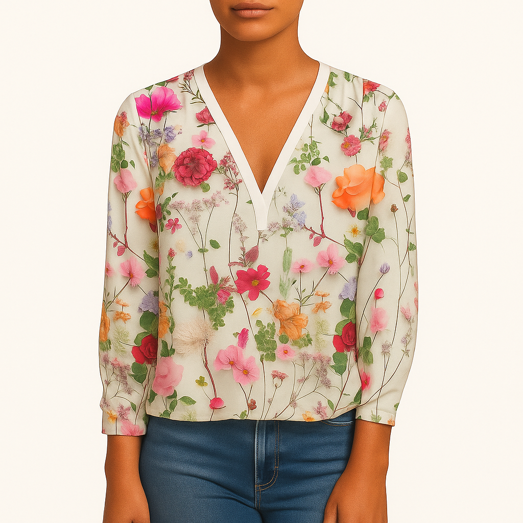 Damska - Bluzka w kwiaty - Oddychającego materiału - Lekki, casualowy top na lato - Stylowy, wygodny i modny