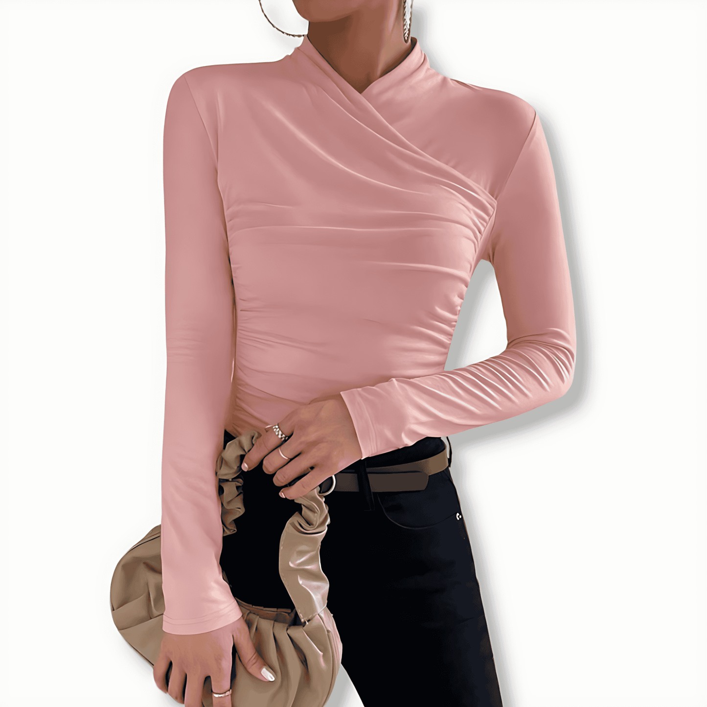 Damska - Bluzka z długim rękawem - Krzyżowy dekolt - Modny styl na każdą okazję