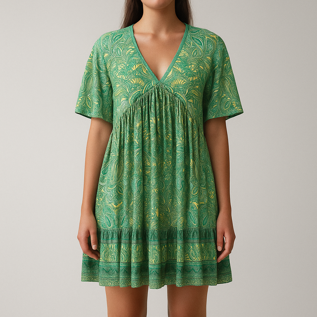 Damska - Boho Swing Dress - Lekki materia - Lekka i lejąca - Idealna na lato - Stylowa sukienka na ciepłe dni