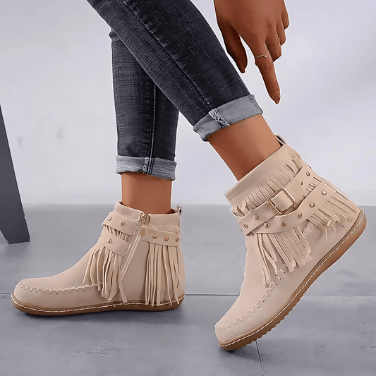 Damska - Buty do kostki - Miękki zamsz - Eleganckie moccasiny na każdą okazję