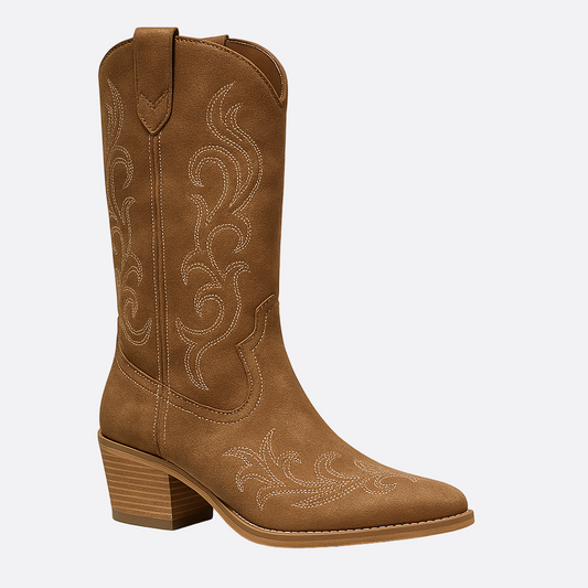 Damska - Buty western do kolan - Haftowany styl - Modne obuwie na każdą okazję