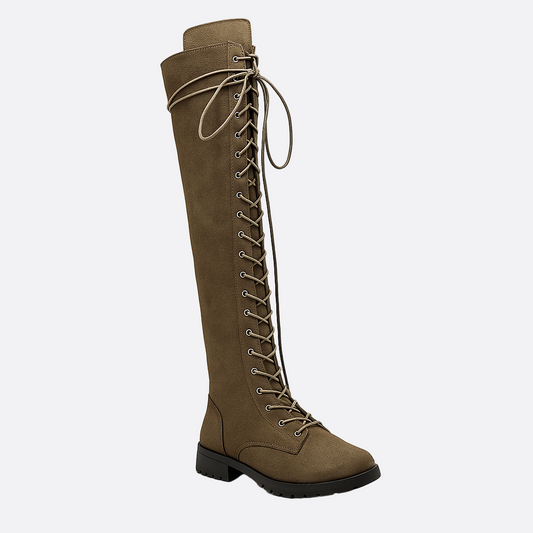 Damska - Buty za kolano - Zamszowe - Sznurowane - Eleganckie obuwie na każdą okazję