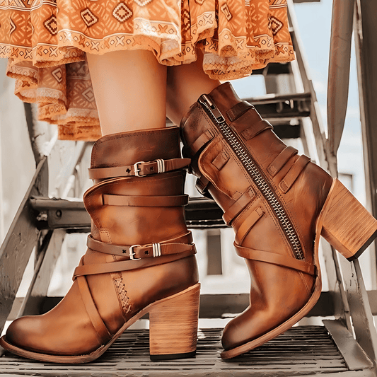 Damska - Buty za kostkę - Wspierającym obcasem - Szykowny styl