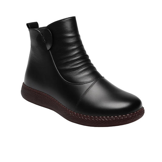 Damska - Buty za kostkę ze sztucznej skóry - Marszczony przód - Modne i stylowe obuwie na każdą okazję
