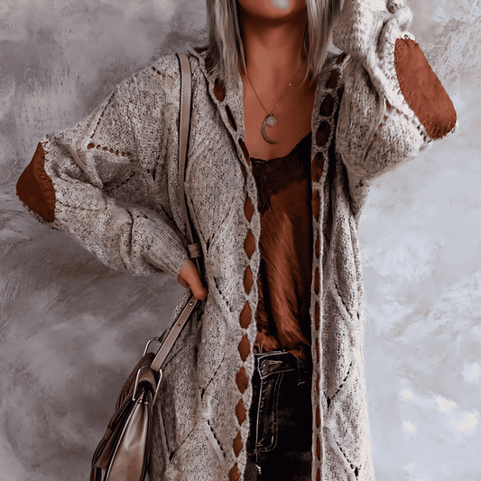 Damska - Długi kardigan z kapturem - Gruby splot - Oversizowy krój - Wygodny na co dzień