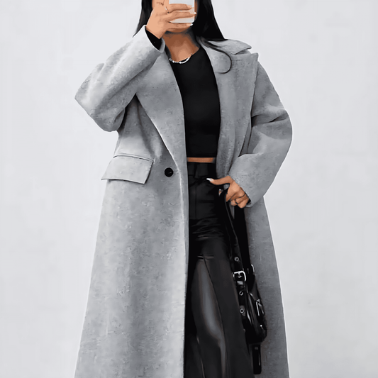 Damska - Długi płaszcz - Ciepła podszewka - Luźny krój - Stylowa odzież wierzchnia