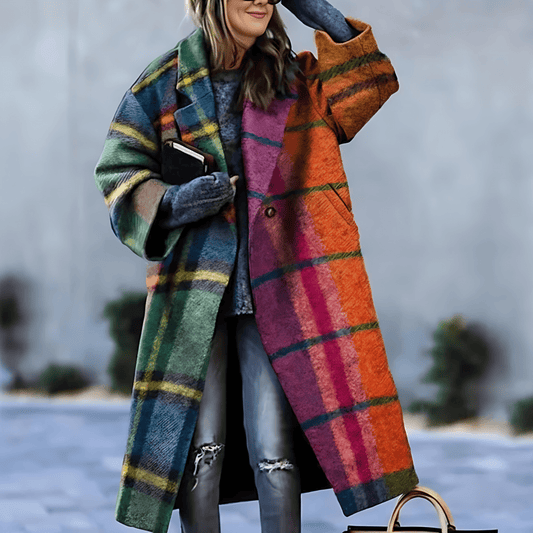 Damska - Długi płaszcz Plus Size - Mieszanka wełny - Stylowy i komfortowy płaszcz na każdą porę roku