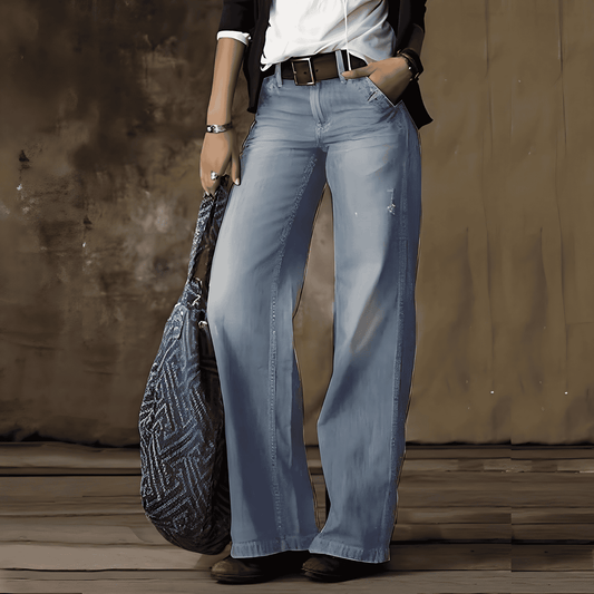 Damska - Dżinsy w stylu retro - Szerokie nogawki - Wygodne dopasowanie - Modny styl