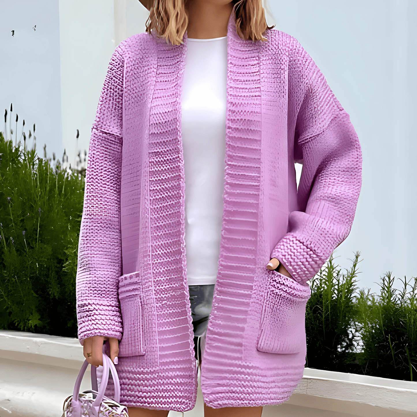 Damska - Kardigan - Prążkowana dzianina - Długi rękaw - Styl oversize - Modny wybór na każdą okazję