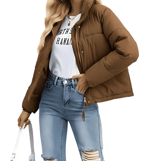 Damska - Kurtka puchowa - Ciepły materiał - Wysoki kołnierz i zamek błyskawiczny - Idealna na zimę