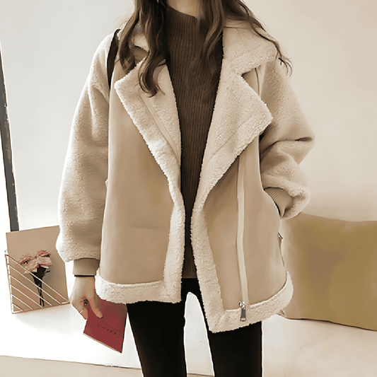 Damska - Oversizową Suede Zip Jacket - Tekstura pluszowa - Stylowe ciepło na każdą okazję