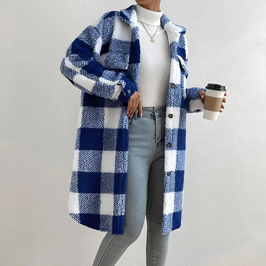 Damska - Oversizowy płaszcz typu teddy coat - Ciepły i Stylowy - Idealny na Zimowe Dni