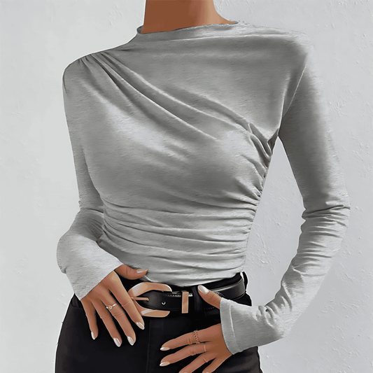 Damska - Plisowana koszula z długim rękawem - Elegancki krój - Modny styl na każdą okazję