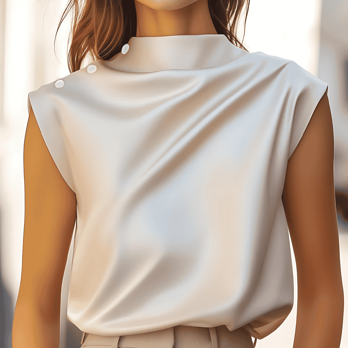 Damska - Satynowa bluzka - Drapowany krój - Elegancka odzież na każdą okazję