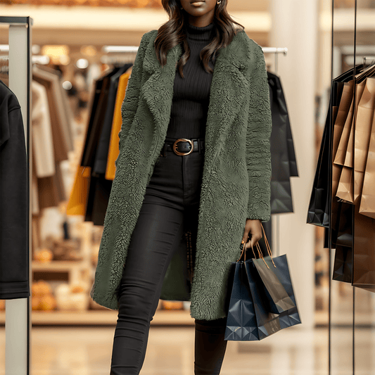 Damska - Stylowy Płaszcz - Oversized Teddy Coat - Kołnierzem i Podszewką - Modny i Wygodny