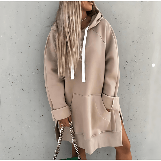 Damska - Sukienka oversize z kapturem - Mieszanka bawełny - Modny styl na każdą okazję