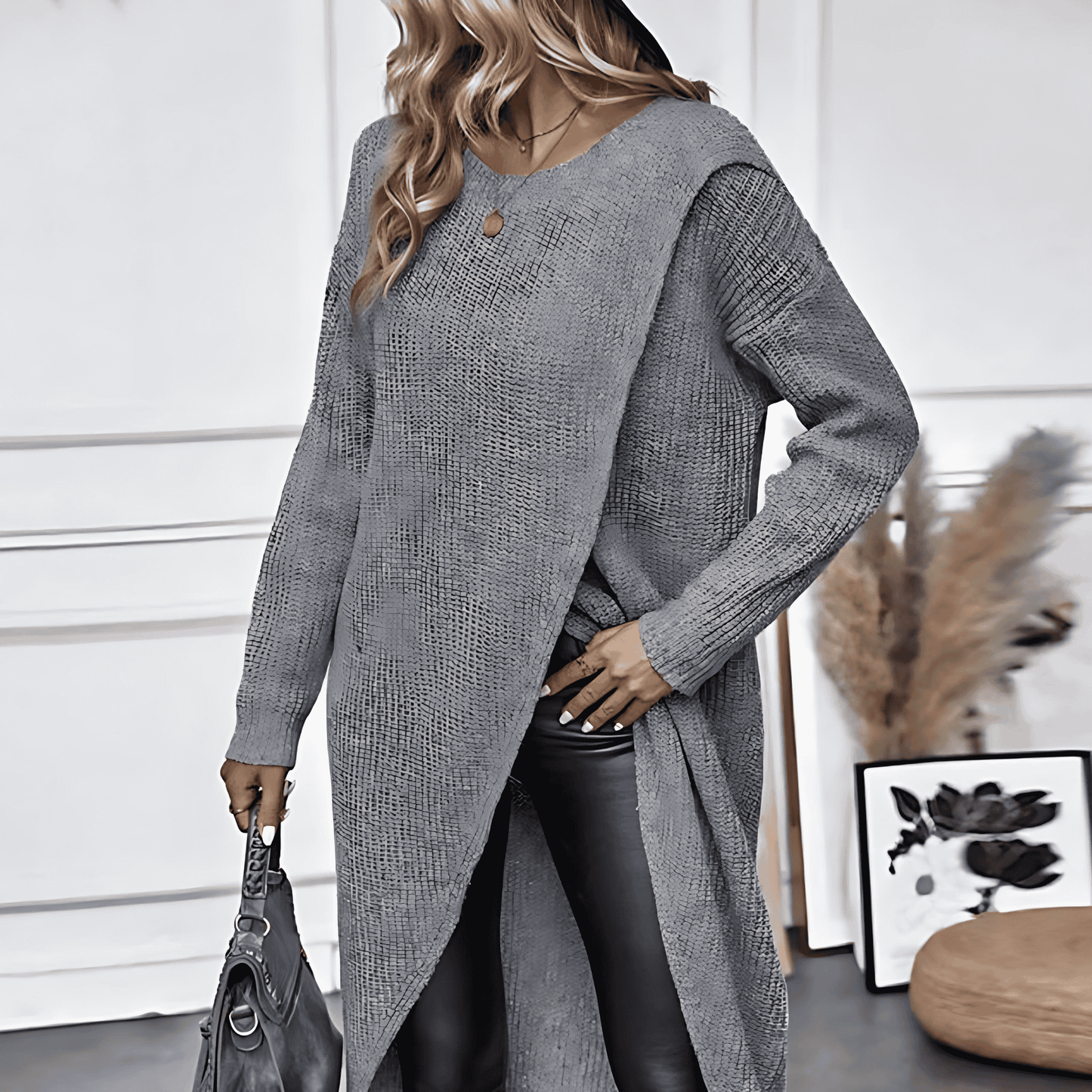 Damska - Sukienka sweterkowa - Nieregularny brzeg - Mieszanka wiskozy - Idealna na co dzień