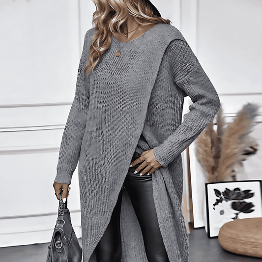 Damska - Sukienka sweterkowa - Nieregularny brzeg - Mieszanka wiskozy - Idealna na co dzień