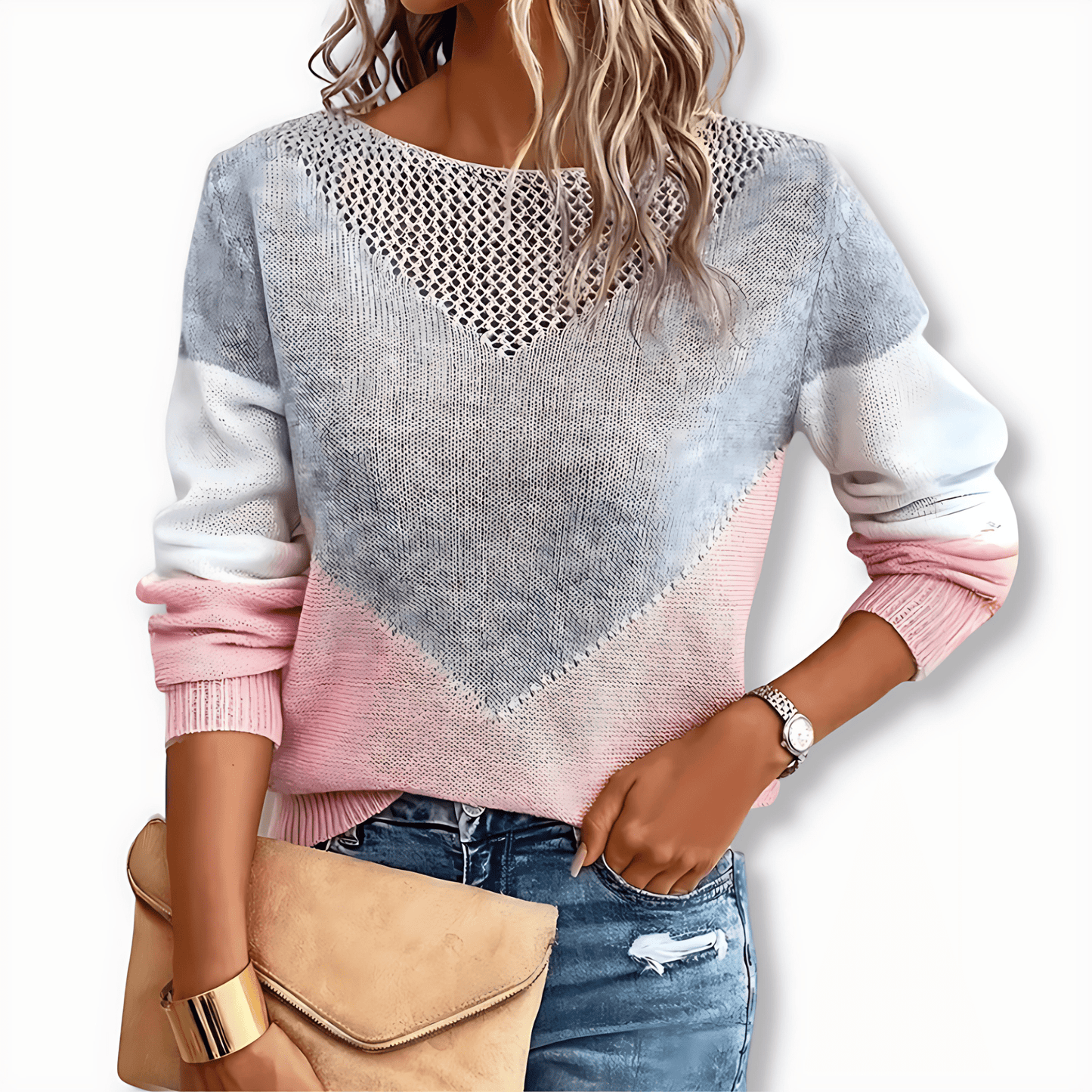 Damska - Sweter - Dekolt w łódkę - Kolorowe wzory - Elegancki styl na każdą okazję