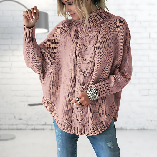 Damska - Sweter - Dzianina kablowa z kołnierzem stójkowym - Elegancki styl na każdą okazję