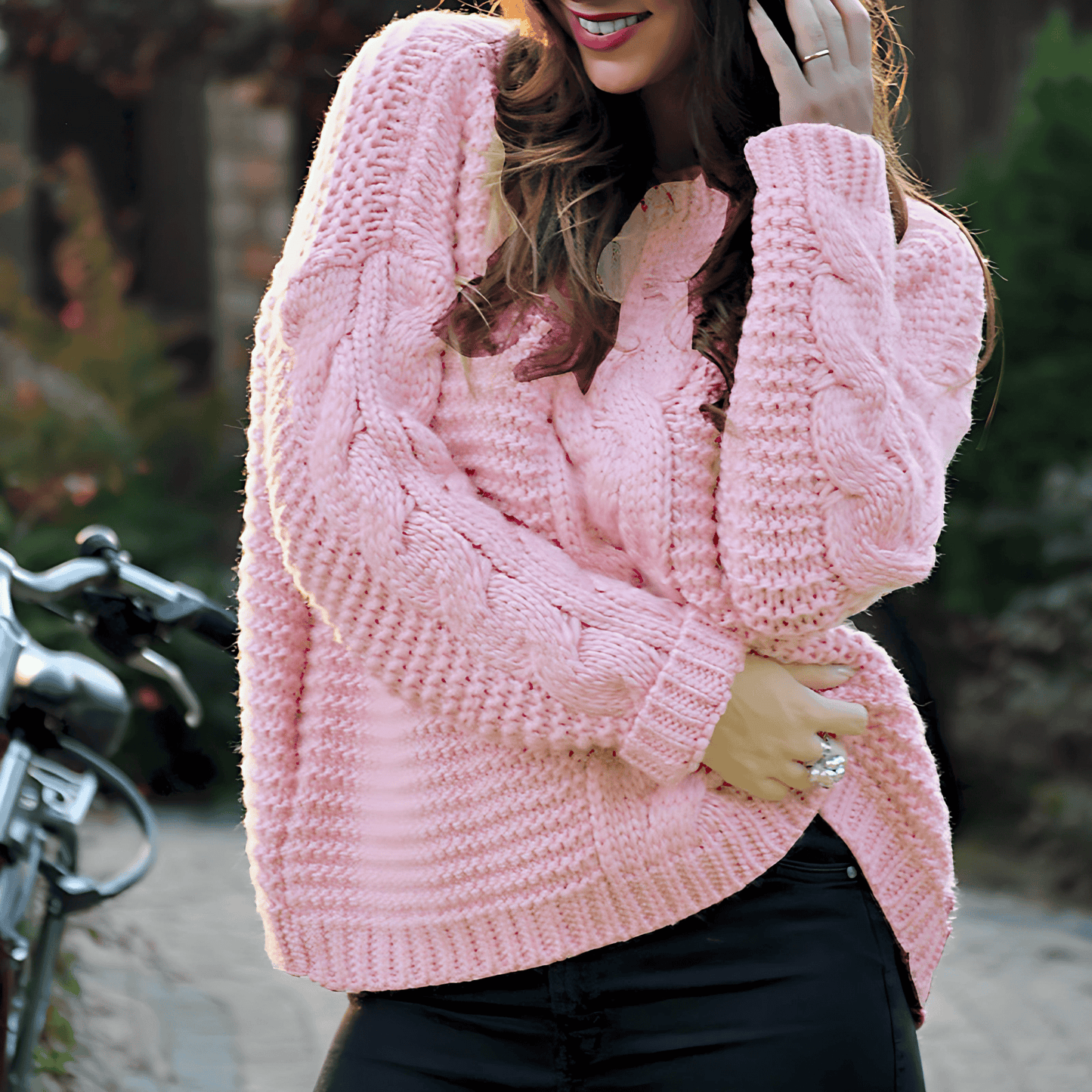 Damska - Sweter - Gruba dzianina na drutach - Modny i wygodny sweter na chłodniejsze dni