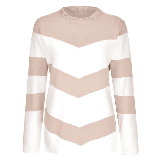Damska - Sweter - Wzór w jodełkę - Okrągły dekolt - Elegancki i komfortowy styl na każdą okazję