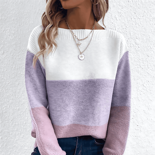 Damska - Sweter dzianinowy - Kolorowe bloki - Przytulny styl na każdą okazję
