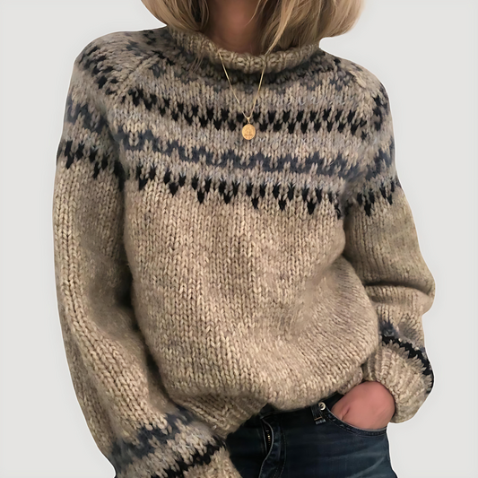 Damska - Sweter oversize - Gruba dzianina Fair Isle - Stylowy i wygodny sweter na chłodne dni