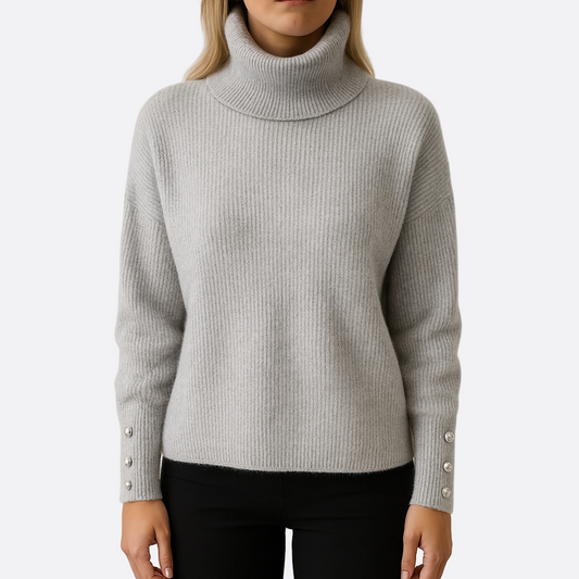Damska - Sweter oversize - Prążkowanym golfem - komfortowy styl na każdą okazję