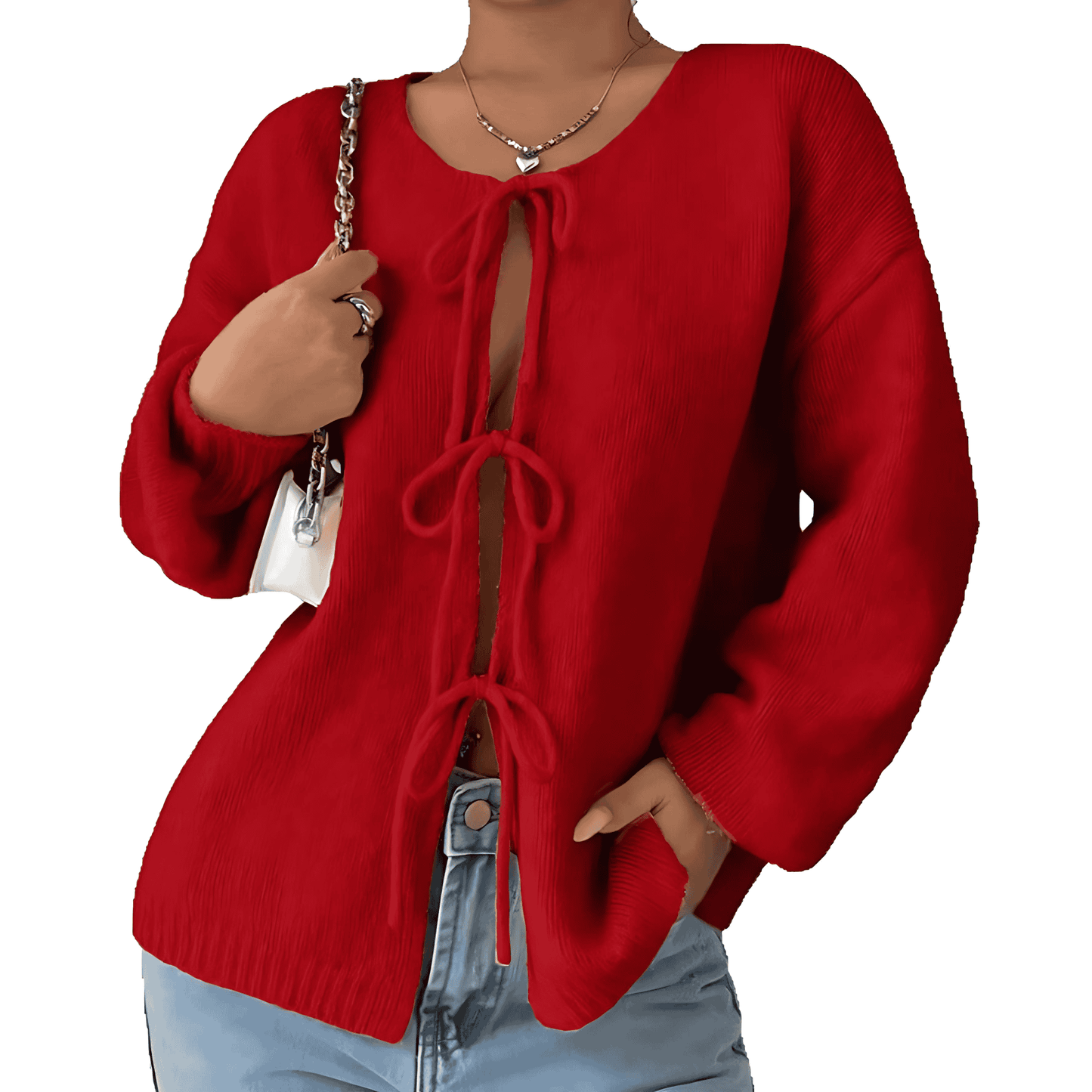 Damska - Sweter oversizowy - Dzianina z sznurowaniem - Modny i wygodny sweter na każdą okazję