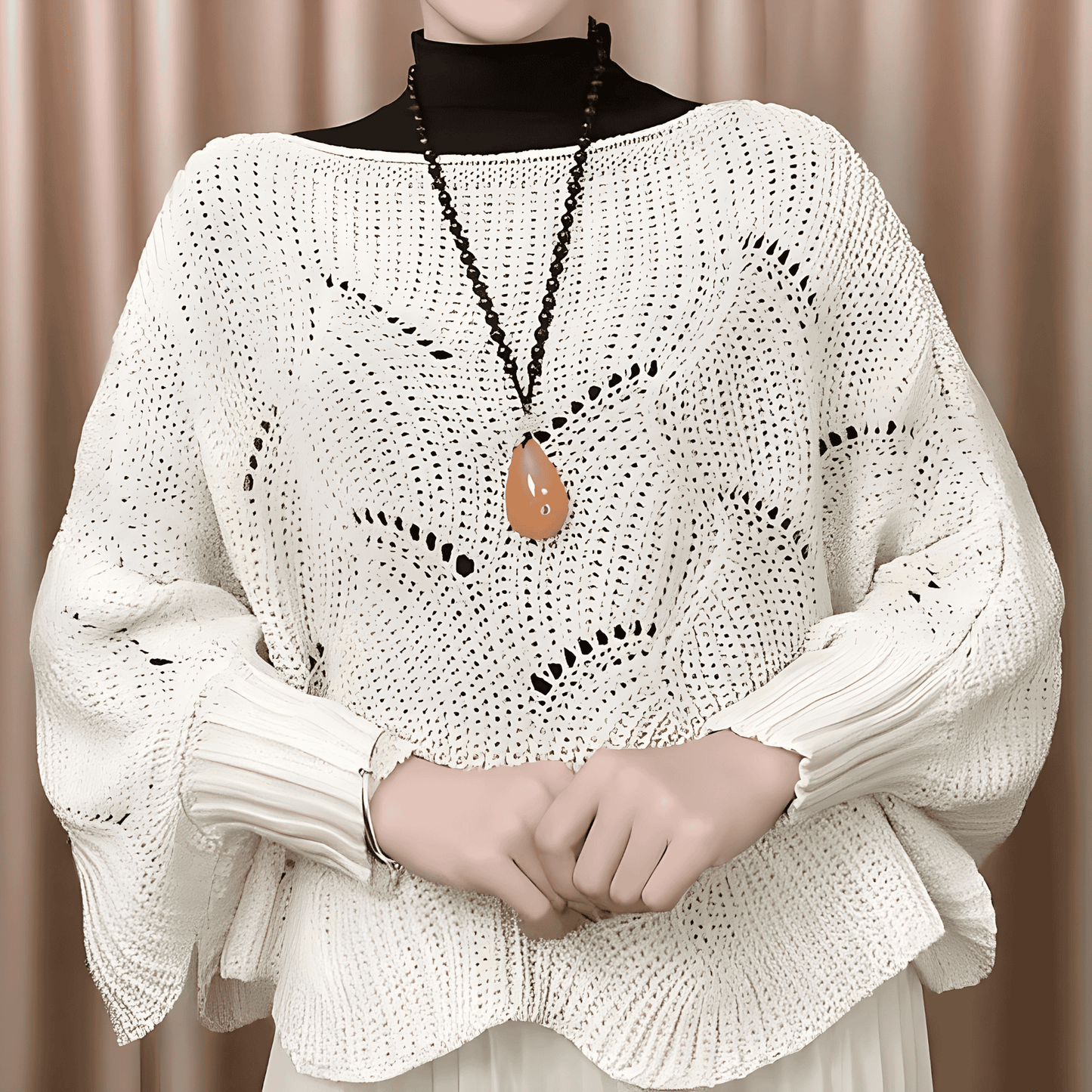 Damska - Sweter termiczny - Izolujące włókna - Przytulny design z szerokimi rękawami