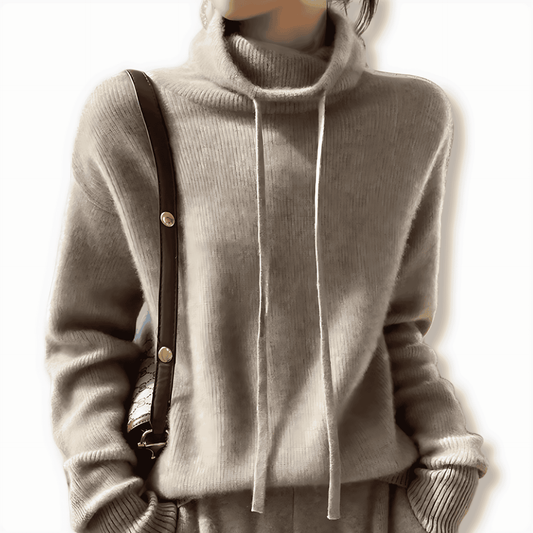 Damska - Sweter z golfem - Dzianina prążkowana - Miękka tkanina idealna na zimę