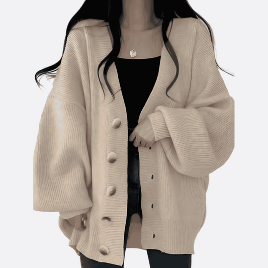 Damska - Sweter z guzikami - Miękką prążkowaną - Luźny krój - Wygodne na chłodniejsze dni