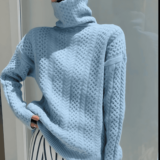 Damska - Sweter zimowy - Dzianina na drutach - Styl roll neck - Ciepły i modny