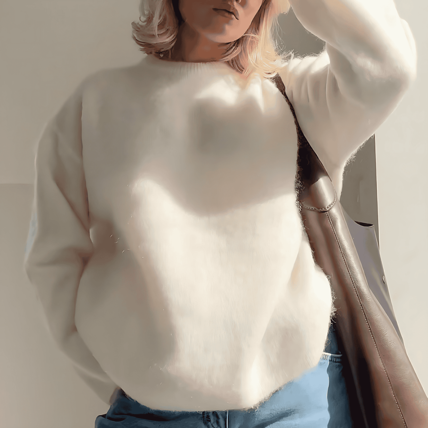 Damska - Sweter zimowy - Miękki z okrągłym dekoltem - Idealny na chłodne dni