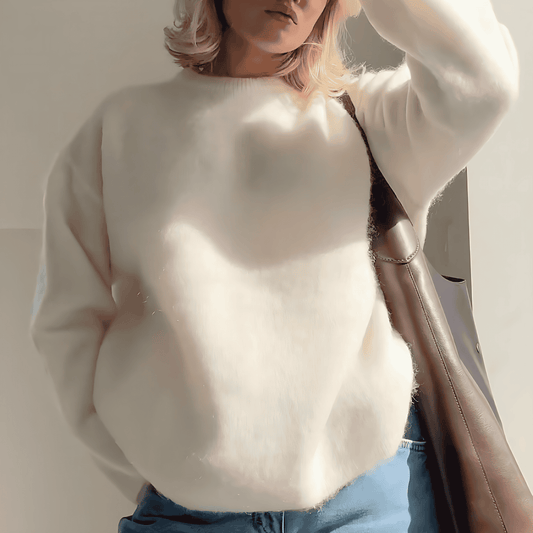 Damska - Sweter zimowy - Miękki z okrągłym dekoltem - Idealny na chłodne dni