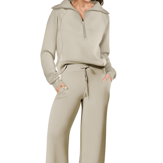 Damska - Szeroki dres - Zamkiem błyskawicznym i sznurkiem ściągającym - Wygodne i stylowe ubrania do ćwiczeń