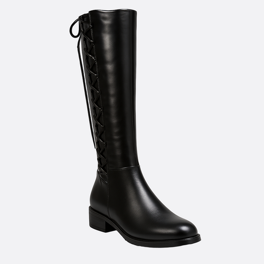 Damska - Sznurowane buty do kolan - Płaski styl - Modny dodatek do każdej stylizacji